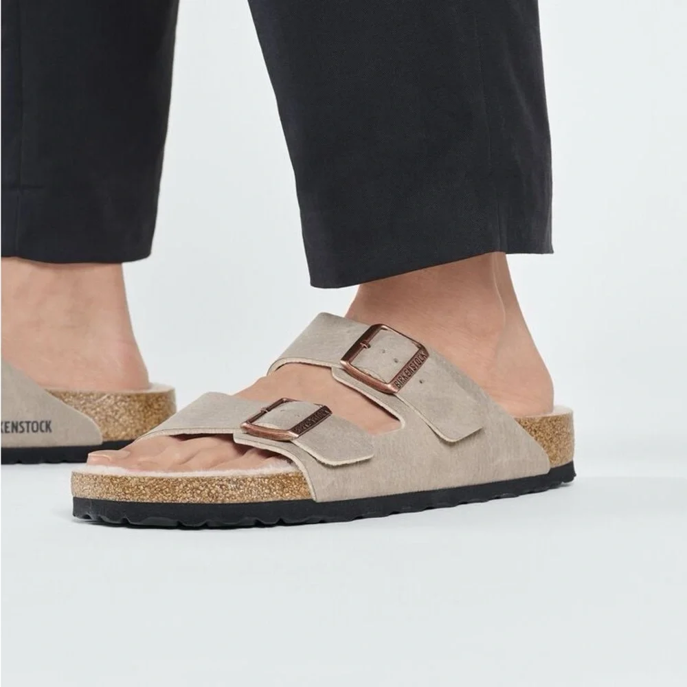 NWT Birkenstock Arizona Shearling in Desert Dust Gray Taupe Size 45